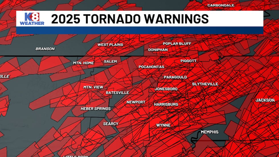 All Tornado warning polygons for 2025.