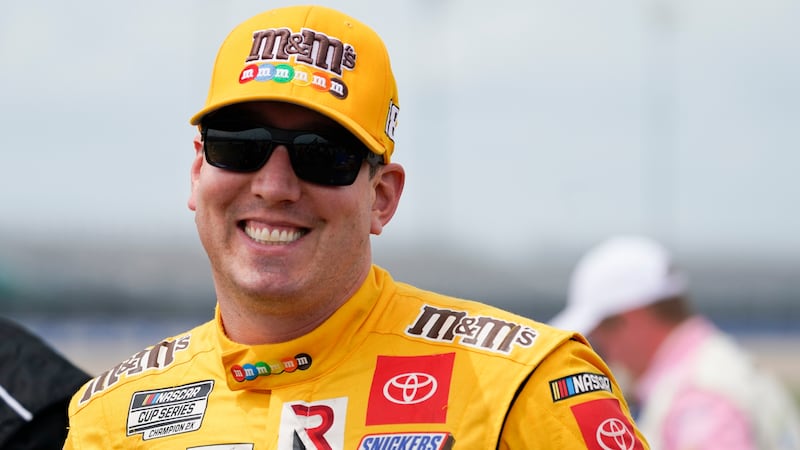FILE - Kyle Busch waits for the start of a NASCAR Xfinity Series auto race Saturday, June 19,...