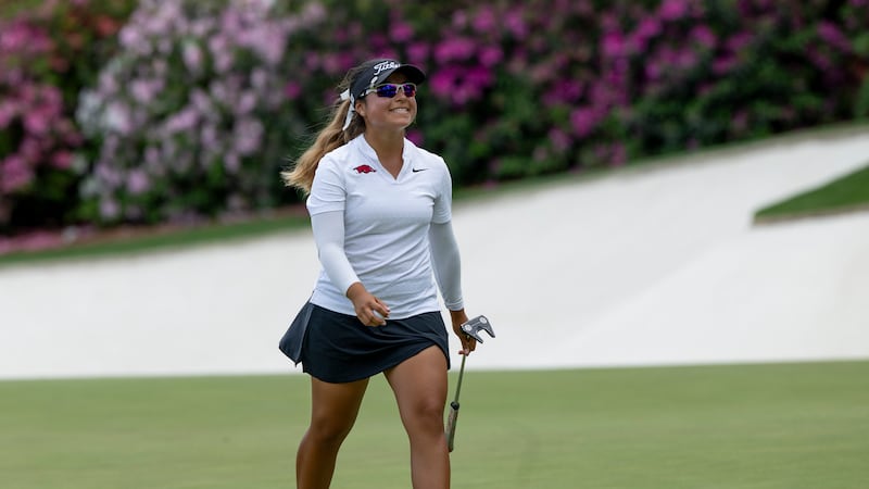 Maria Jose Marin of Colombia reacts after a birdie on No. 13 during the final round of the...