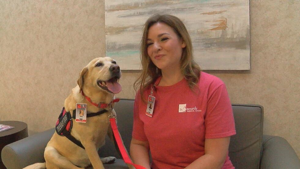 Dog owner visits patients at hospital