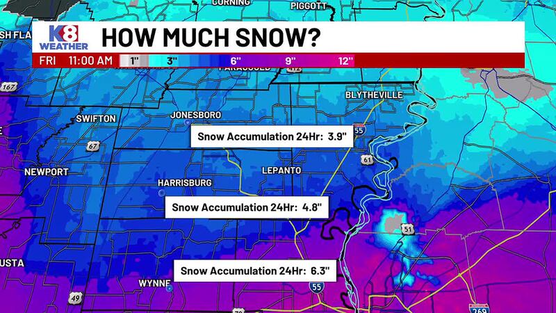 Meteorologist Kristina Balentine said the snow should continue through Friday morning before...