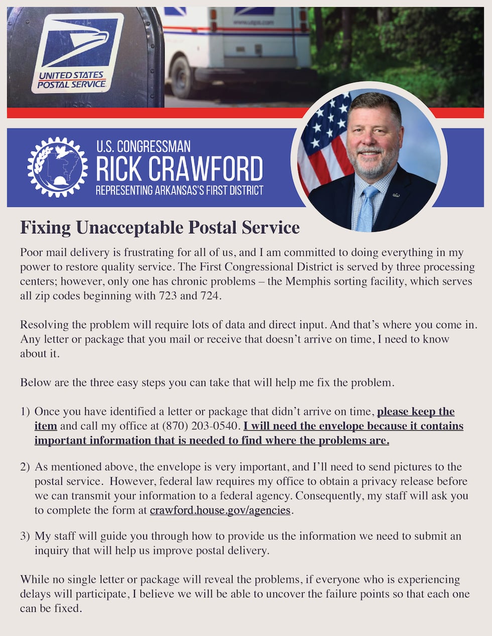 Arkansas Congressman implementing plan to fix postal service issues