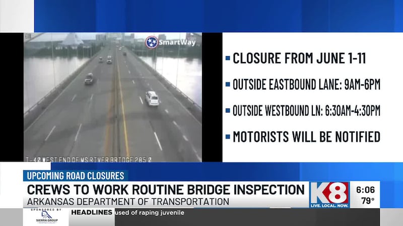 Lane closures scheduled for Interstate 40 Hernando de Soto Bridge